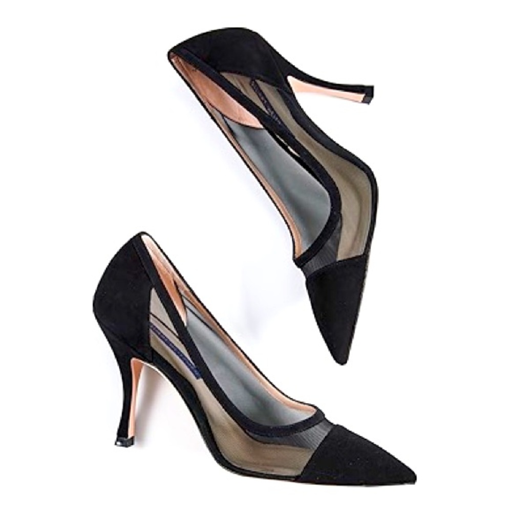 STUART WEITZMAN Monroe Suede and Mesh Fabric Pumps in Black Size 8.5